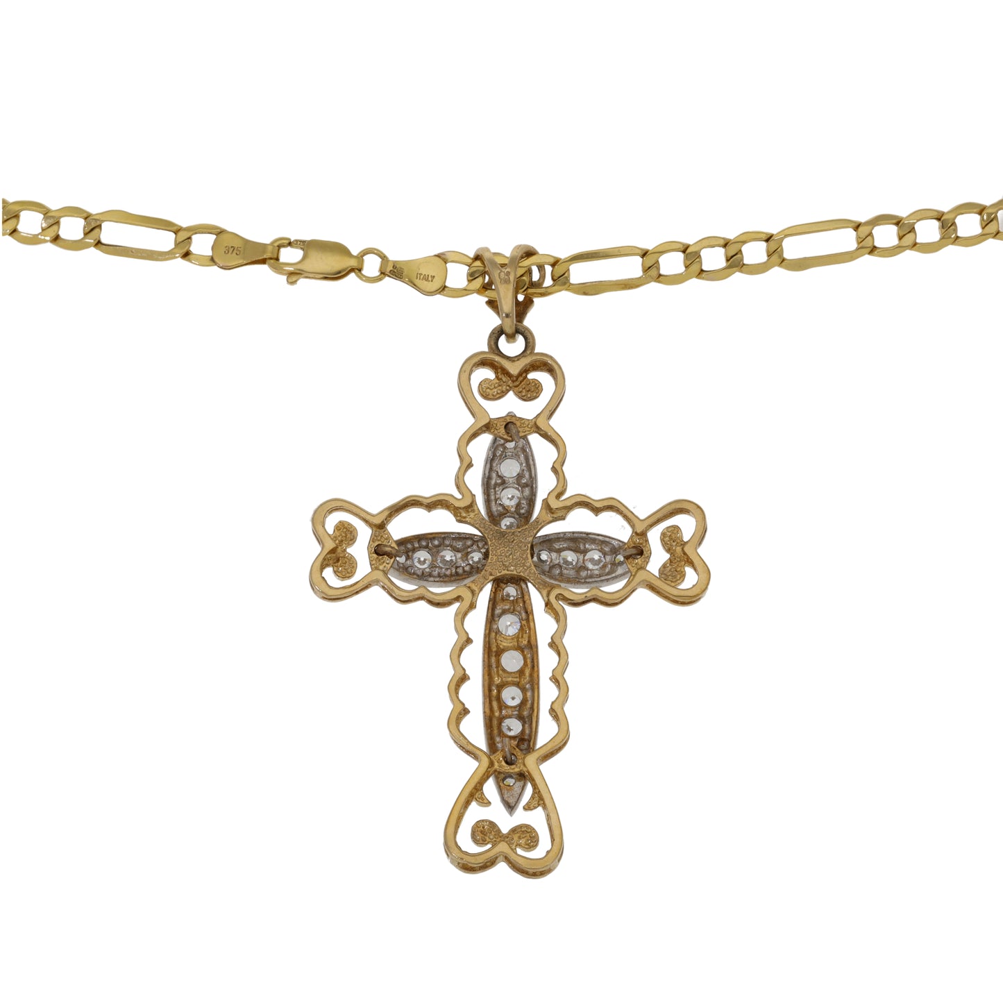 9ct Gold Cubic Zirconia Cross Pendant With Chain