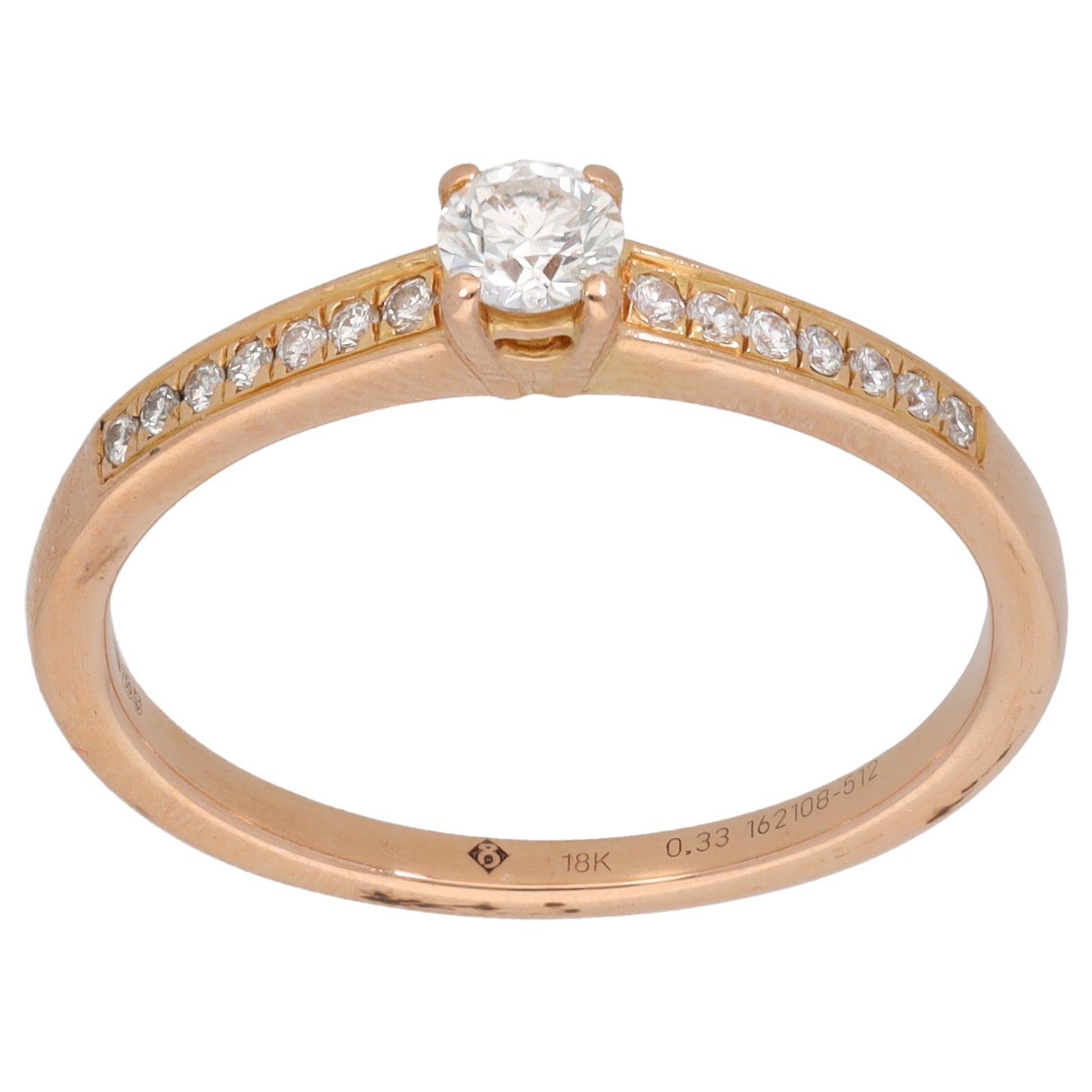 18ct Rose Gold 0.33ct Diamond Solitaire Ring With Accent Stones Size R
