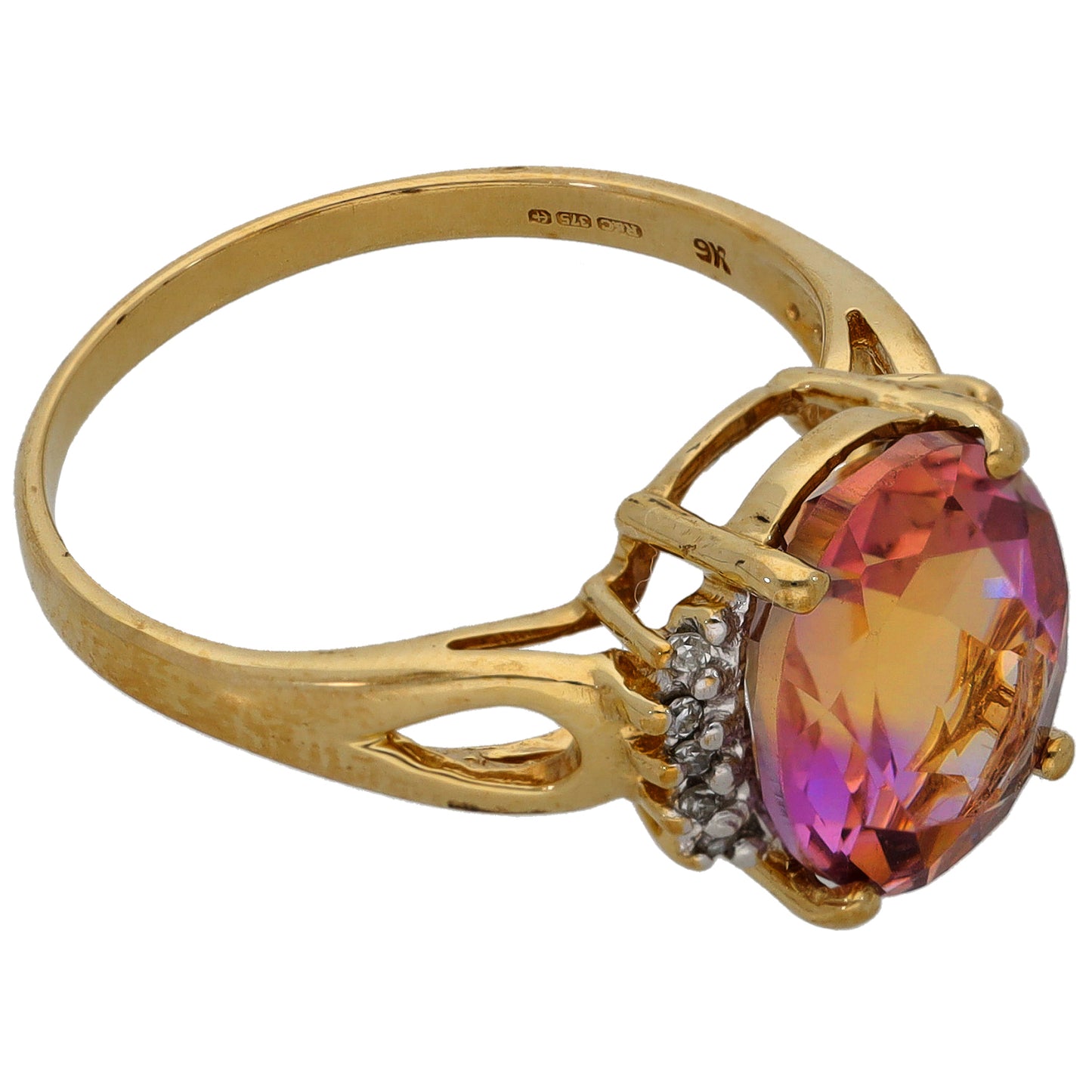 9ct Gold Citrine & 0.01ct Diamond Dress/Cocktail Ring Size N