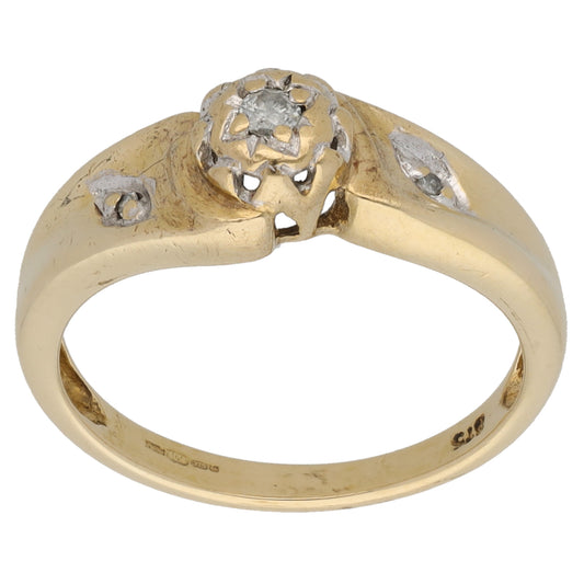 9ct Gold 0.06ct Diamond Trilogy Ring Size K