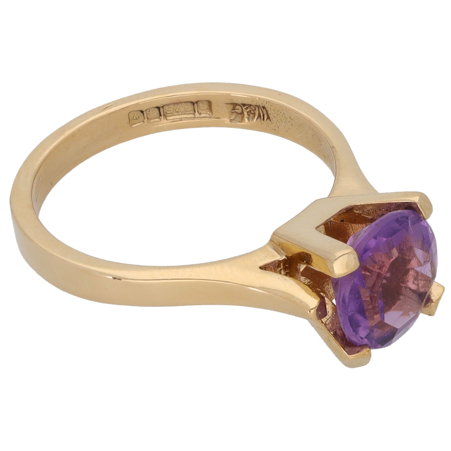 9ct Gold Amethyst Single Stone Ring Size L