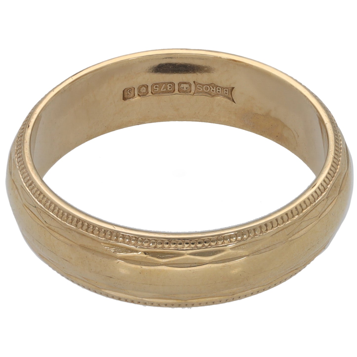 9ct Gold Patterned Wedding Ring Size R