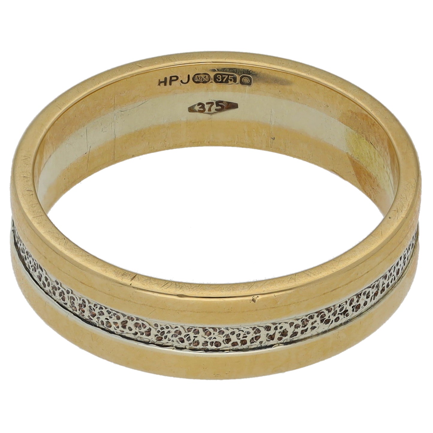 9ct Bi-Colour Gold Patterned Wedding Ring Size L