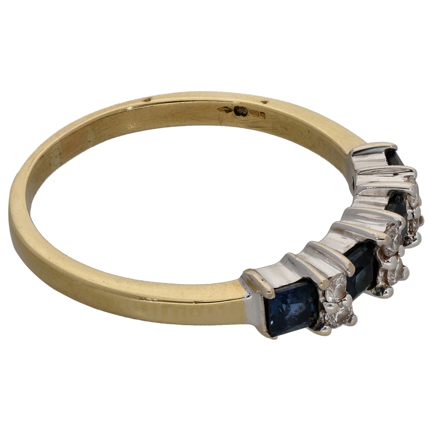 18ct Gold 0.18ct Diamond & Sapphire Half Eternity Ring Size P