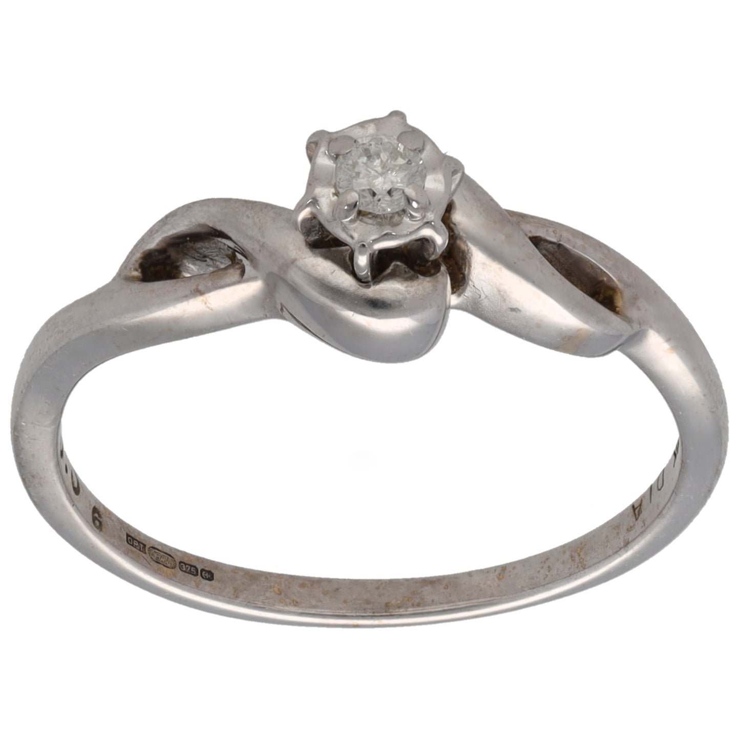 9ct White Gold 0.06ct Diamond Solitaire Ring Size P