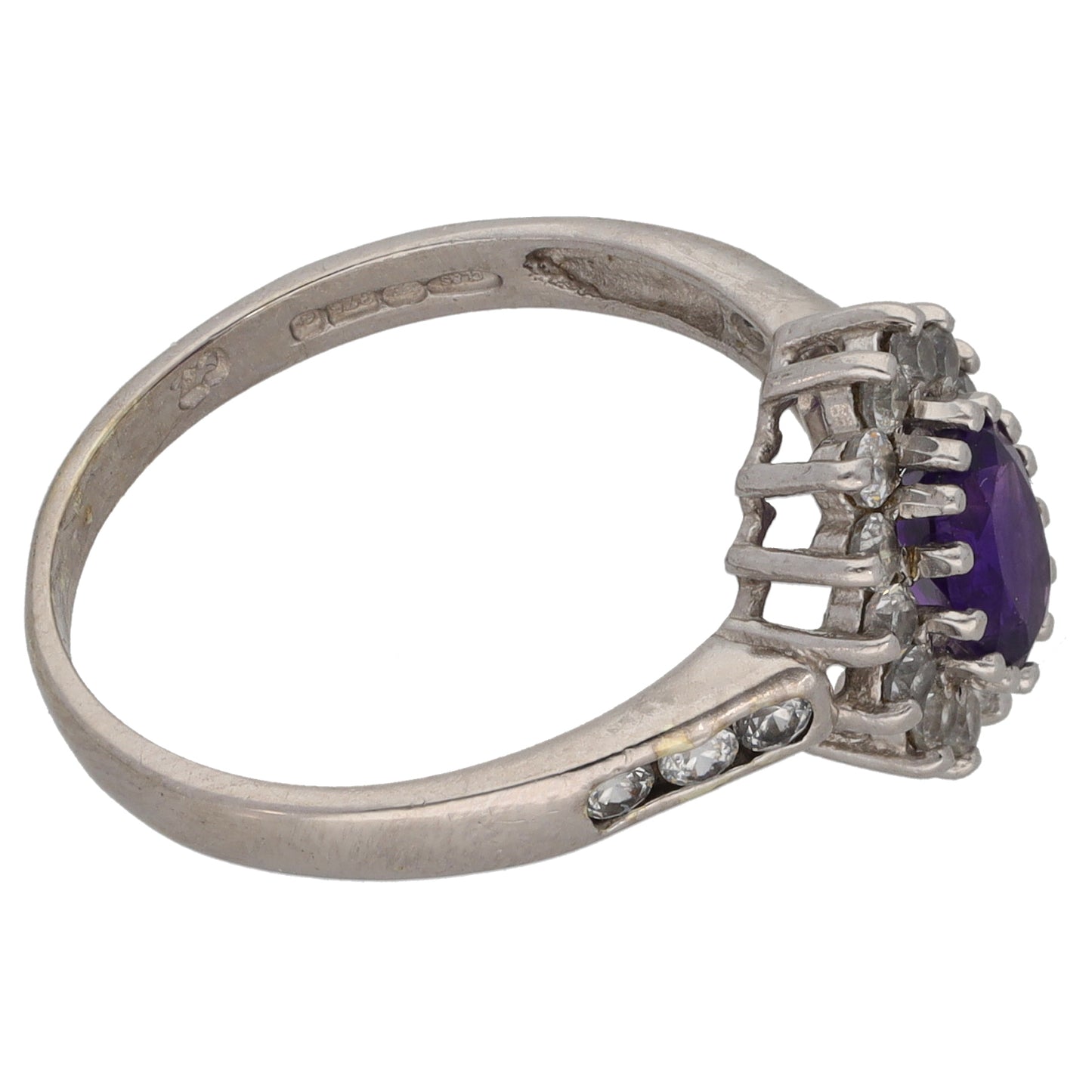 9ct White Gold Amethyst & Cubic Zirconia Cluster Ring Size O