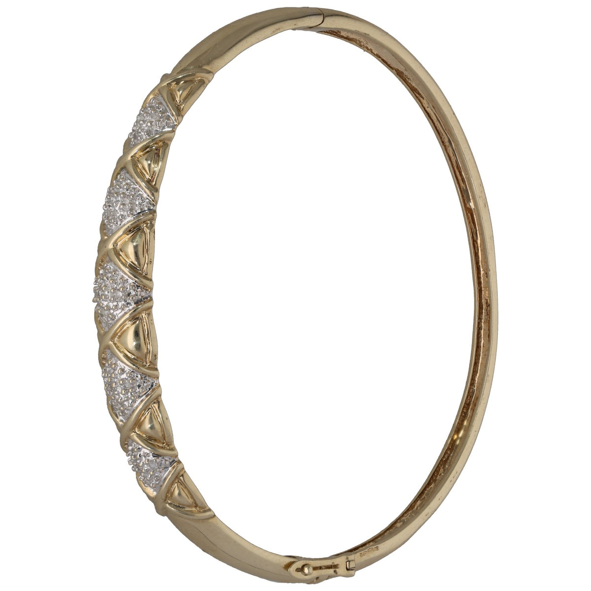 9ct gold hinged bangle with round diamond detail