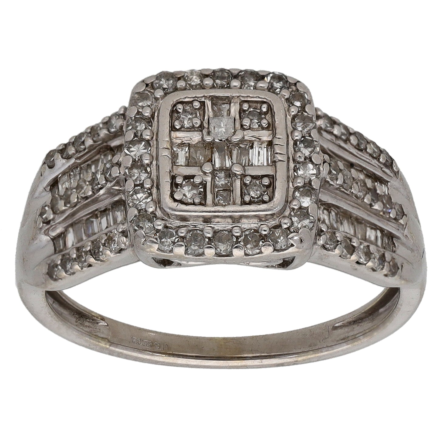 9ct White Gold 0.73ct Diamond Cluster Ring Size P