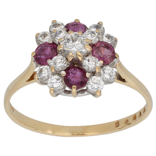 9ct Gold Ruby & Cubic Zirconia Dress/Cocktail Ring Size N