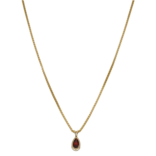 9ct Gold Garnet Single Stone Pendant With Chain