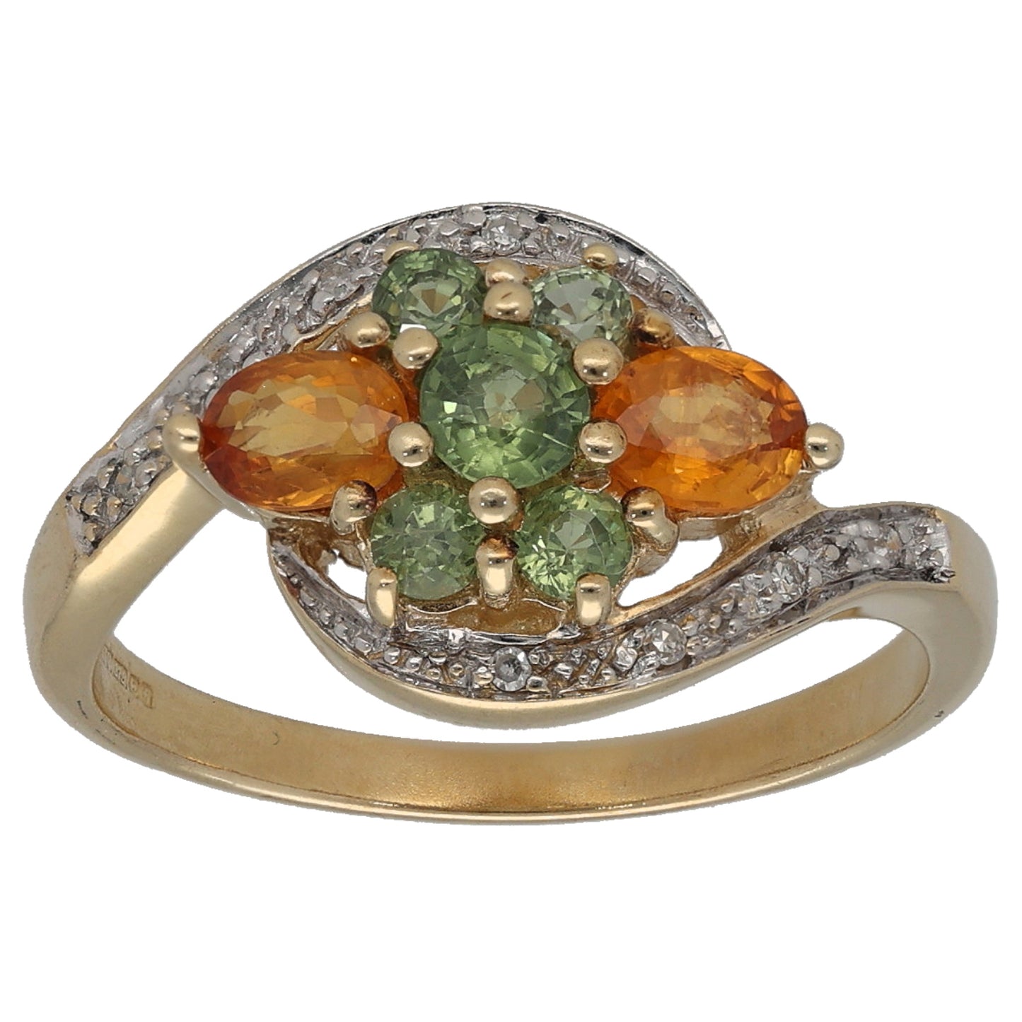 9ct Gold Sapphire & 0.04ct Diamond Dress/Cocktail Ring Size O