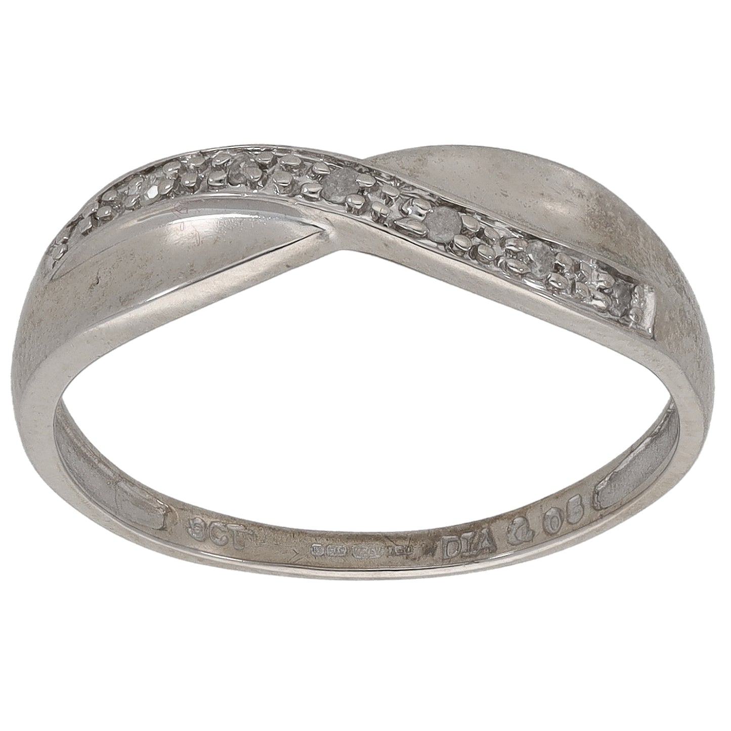 9ct White Gold 0.05ct Diamond Half Eternity Ring Size O