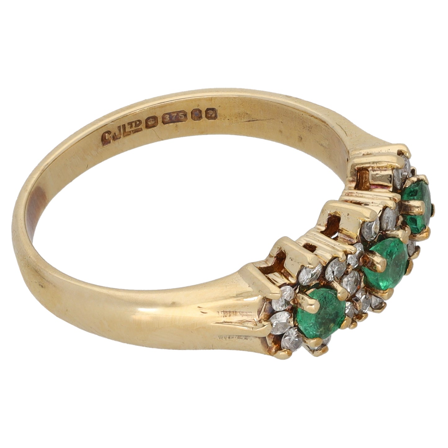9ct Gold Emerald & 0.22ct Diamond Dress/Cocktail Ring Size L
