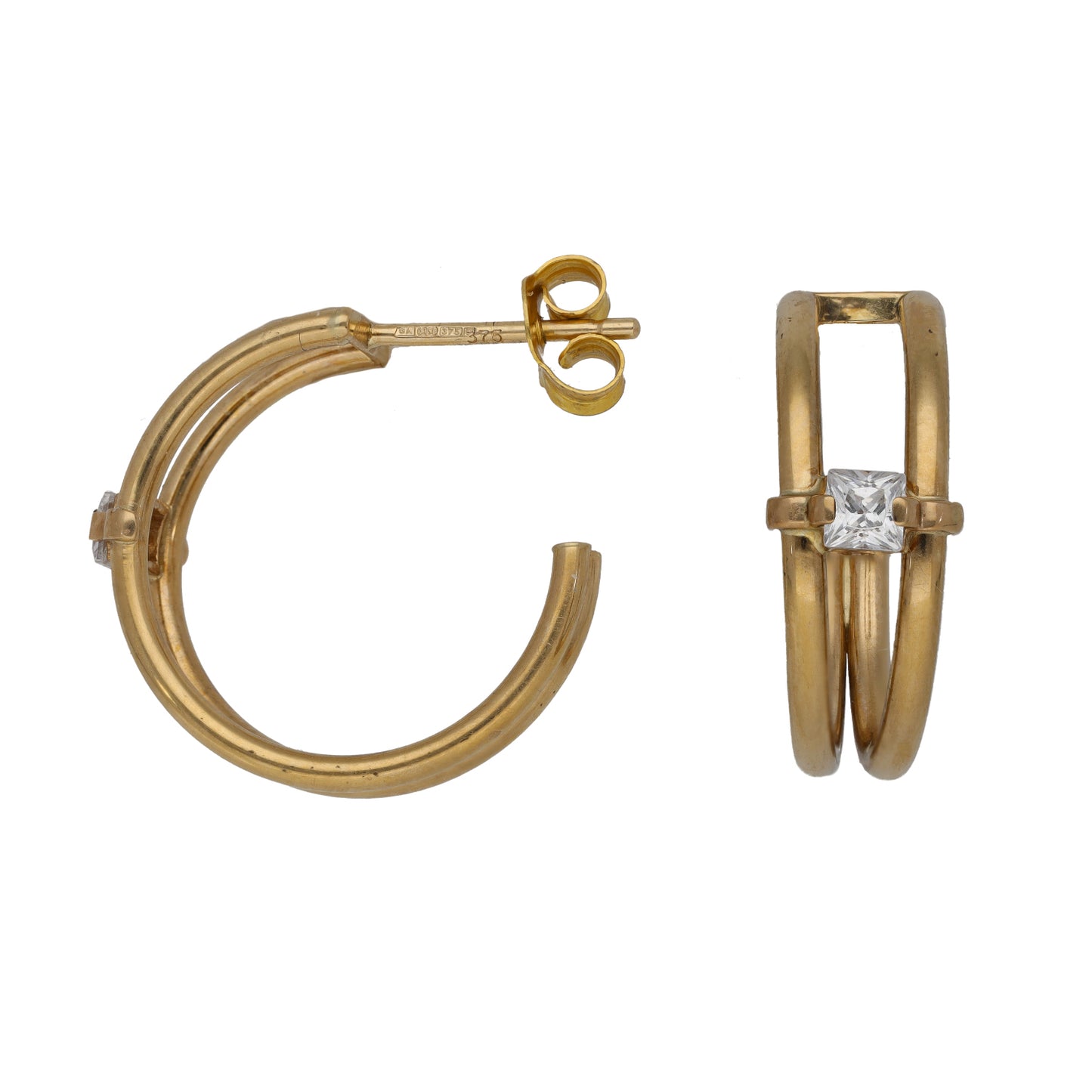 9ct Gold Cubic Zirconia Hoop Earrings