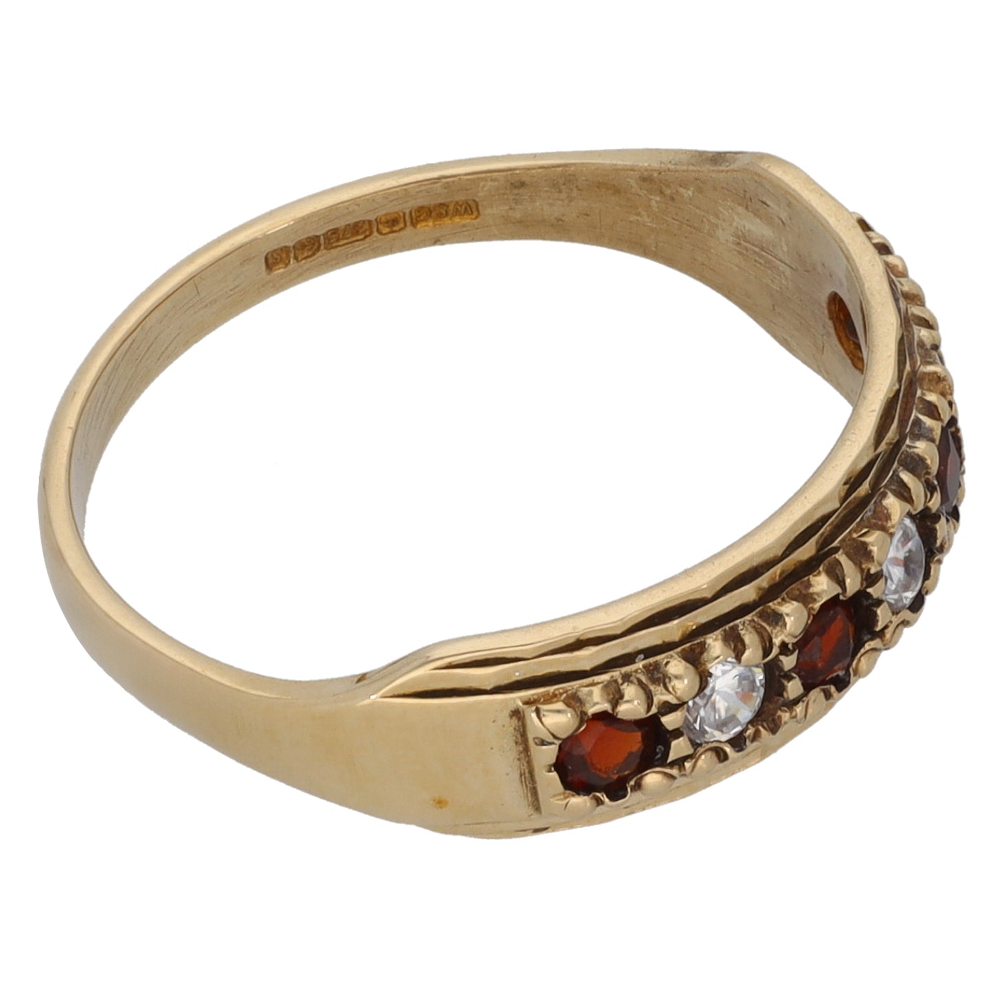 9ct Gold Garnet & Cubic Zirconia Half Eternity Ring Size N