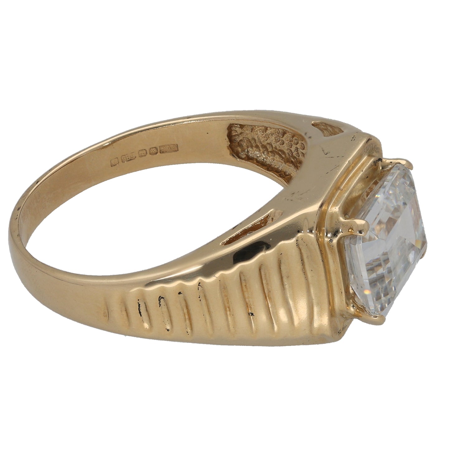 14ct Gold Cubic Zirconia Patterned Signet Ring Size X