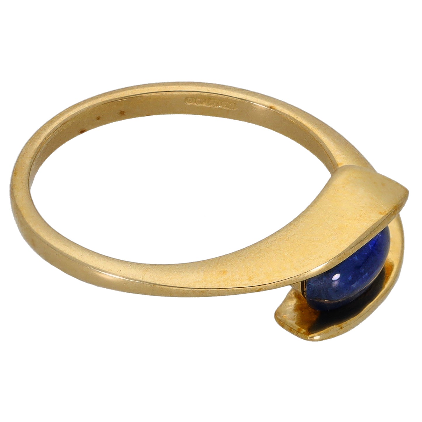Gold sapphire single-stone ring, blue cabochon in raised bezel