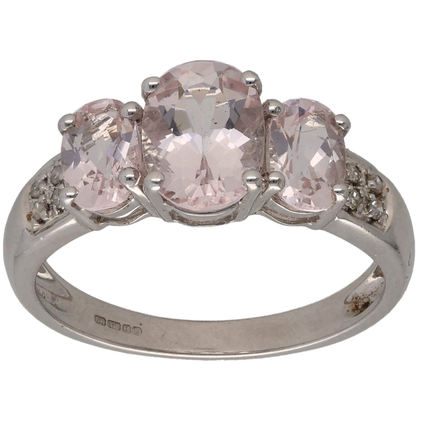 9ct White Gold Morganite & 0.08ct Diamond Cluster Ring Size O