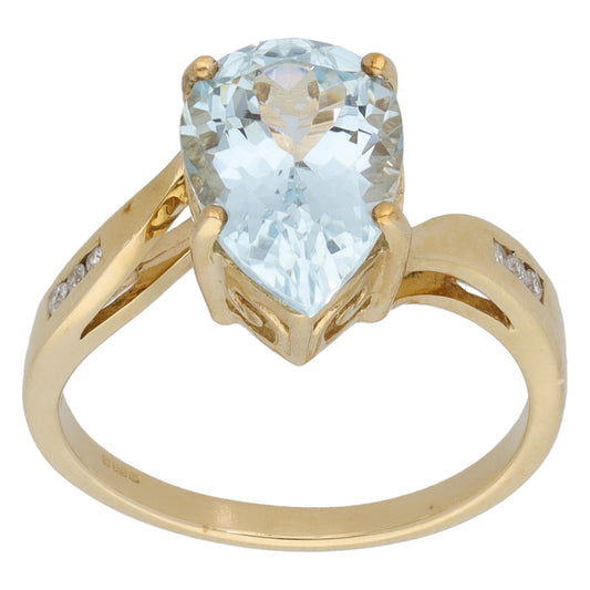 9ct Gold Aquamarine & 0.03ct Diamond Dress/Cocktail Ring Size O