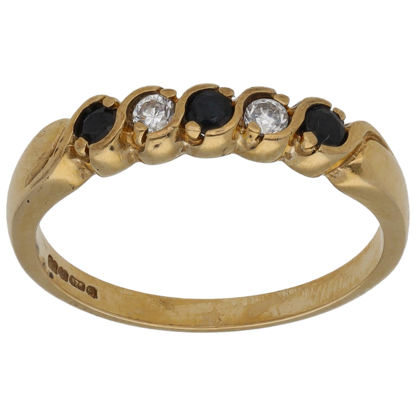 9ct Gold Sapphire & Cubic Zirconia Half Eternity Ring Size O