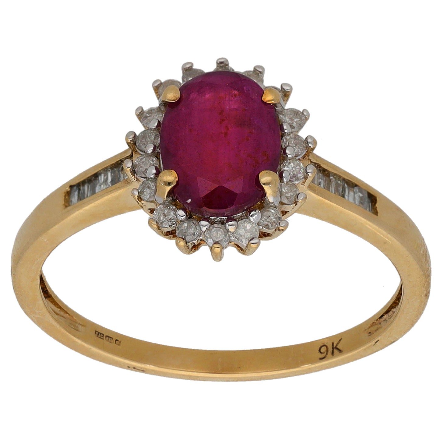 9ct Gold Ruby & 0.30ct Diamond Dress/Cocktail Ring Size Q