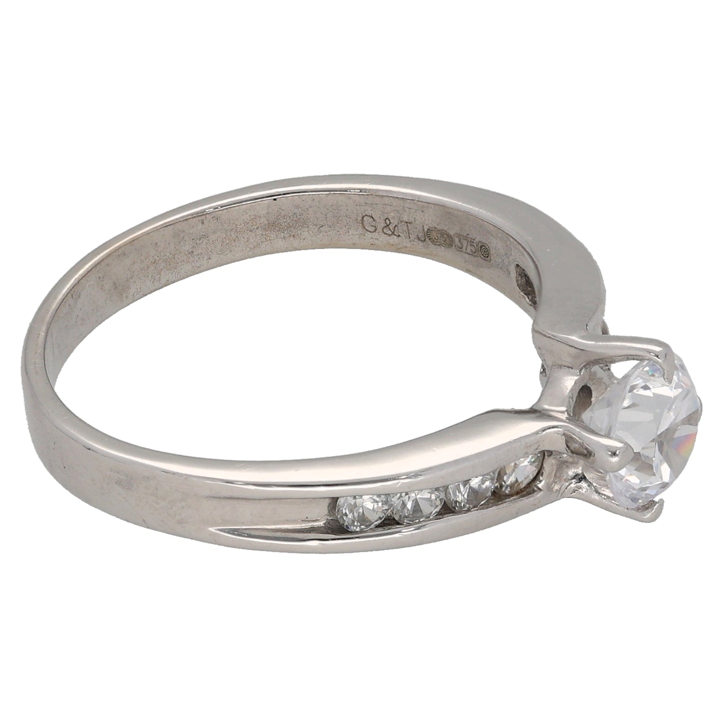 9ct White Gold Cubic Zirconia Single Stone Ring with Accent Stones Size M