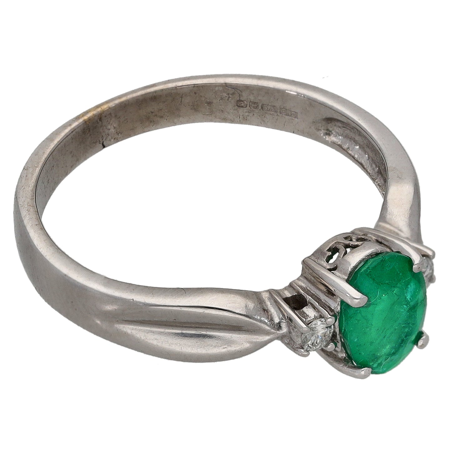 9ct White Gold Emerald & 0.06ct Diamond Dress/Cocktail Ring Size P