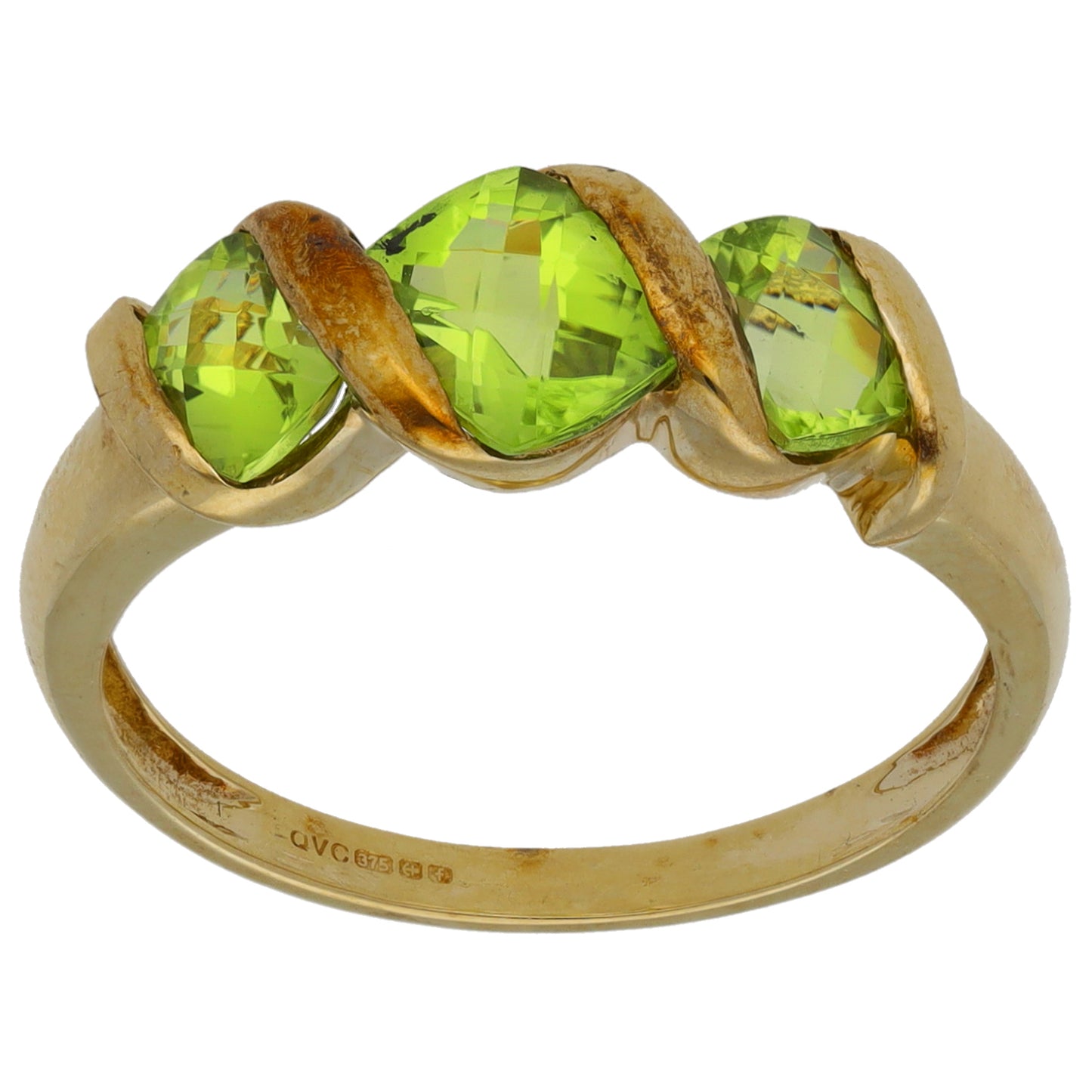 9ct Gold Peridot Three Stone Ring Size P