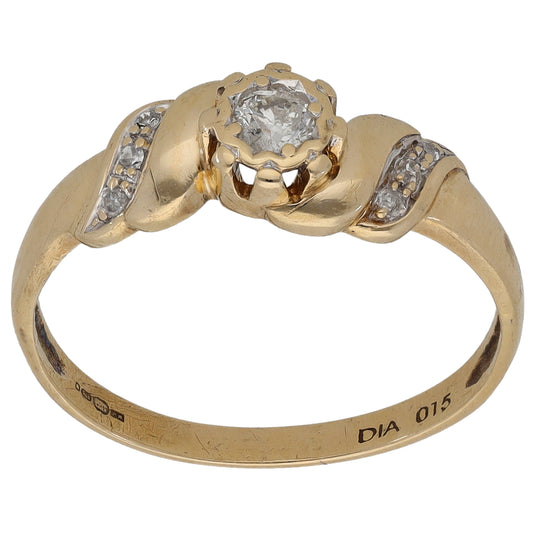 9ct Gold 0.15ct Diamond Solitaire Ring With Accent Stones Size P