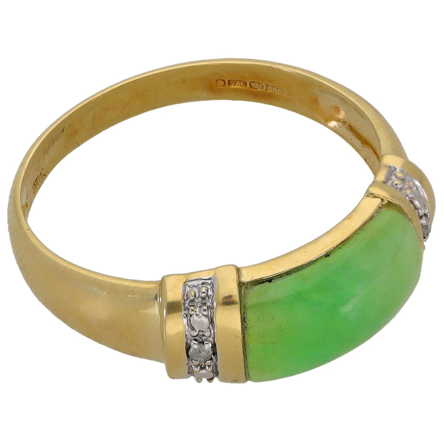 9ct Gold Jade & 0.01ct Diamond Alternative Ring Size V