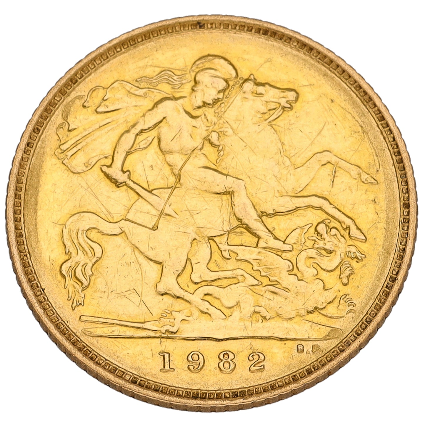 22ct Gold Queen Elizabeth II Half Sovereign Coin 1982