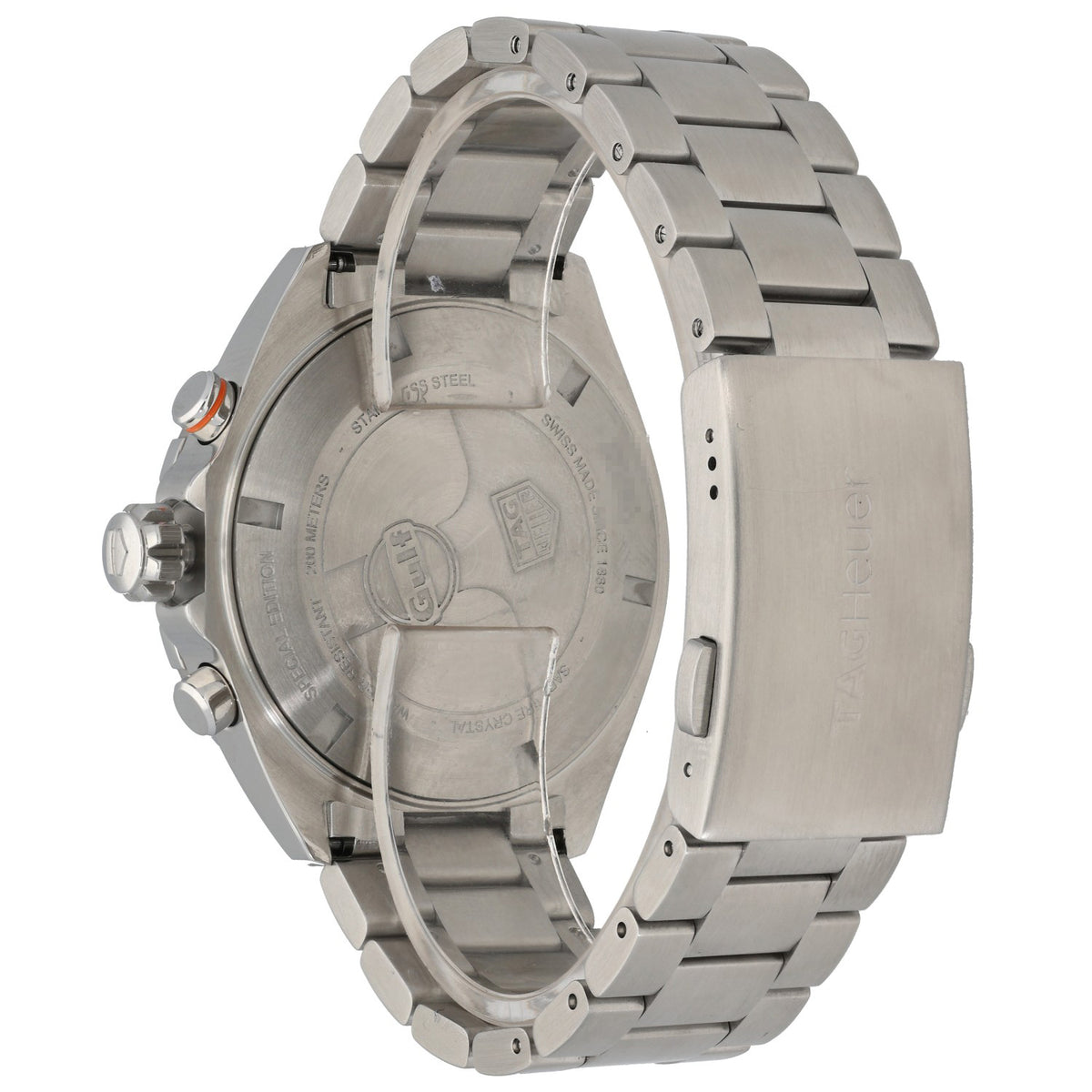 Tag Heuer F1 CAZ101AT Gulf Stainless steel wristwatch with metal bracelet, visible caseback and crown on side