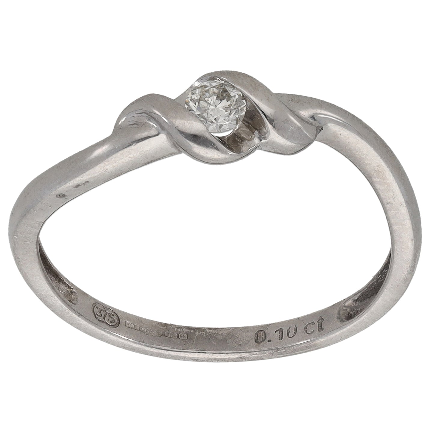9ct White Gold 0.10ct Diamond Solitaire Ring Size P