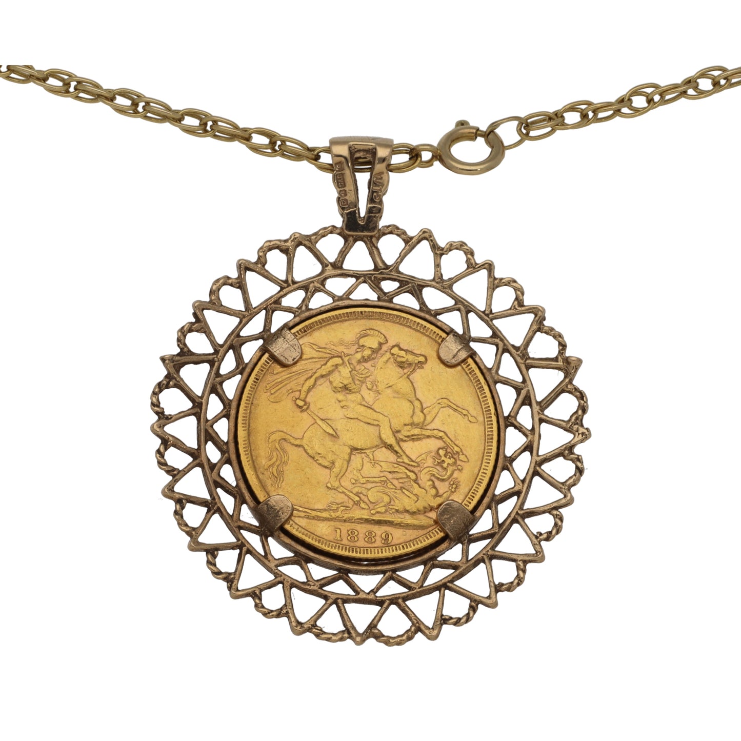 9ct Gold Full Sovereign Coin Pendant With Chain