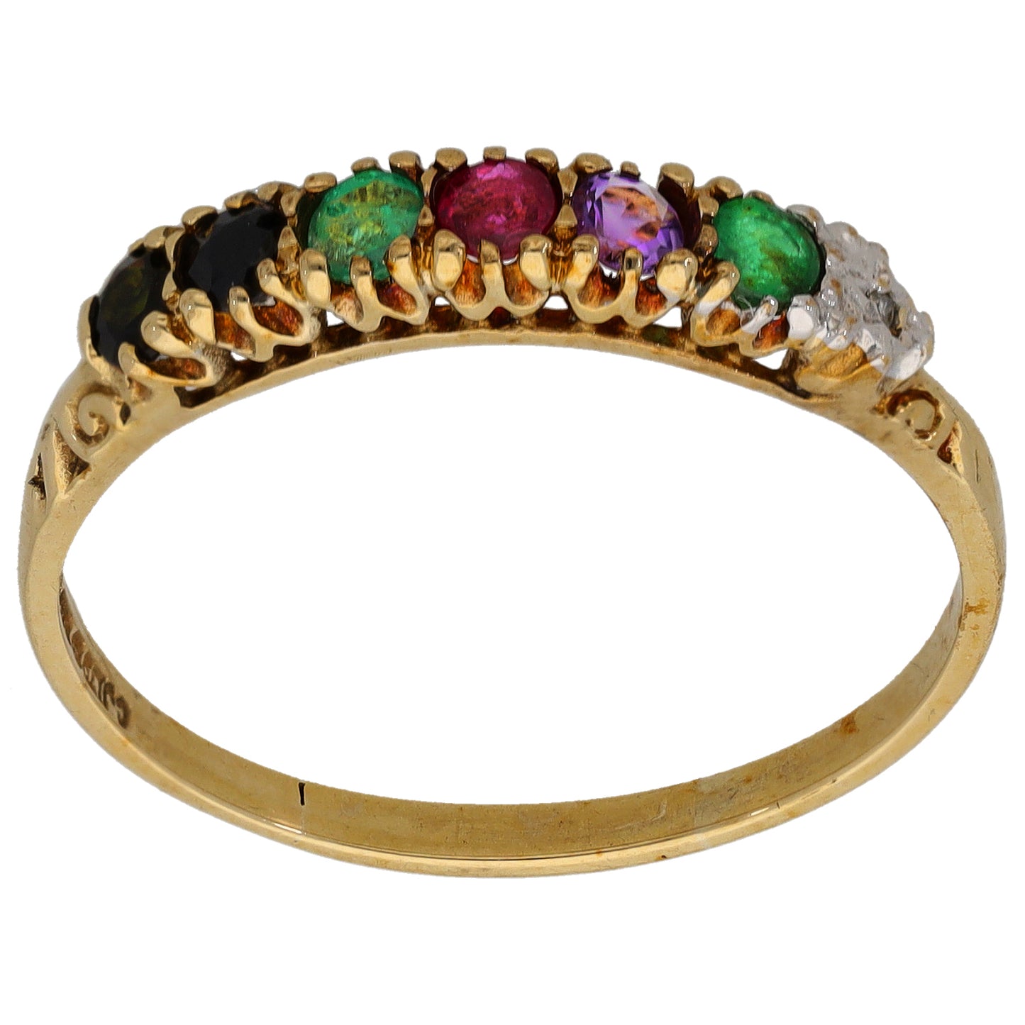 9ct Gold 0.05ct Diamond, Emerald, Amethyst, Ruby, Sapphire & Tourmaline Half Eternity Ring Size V