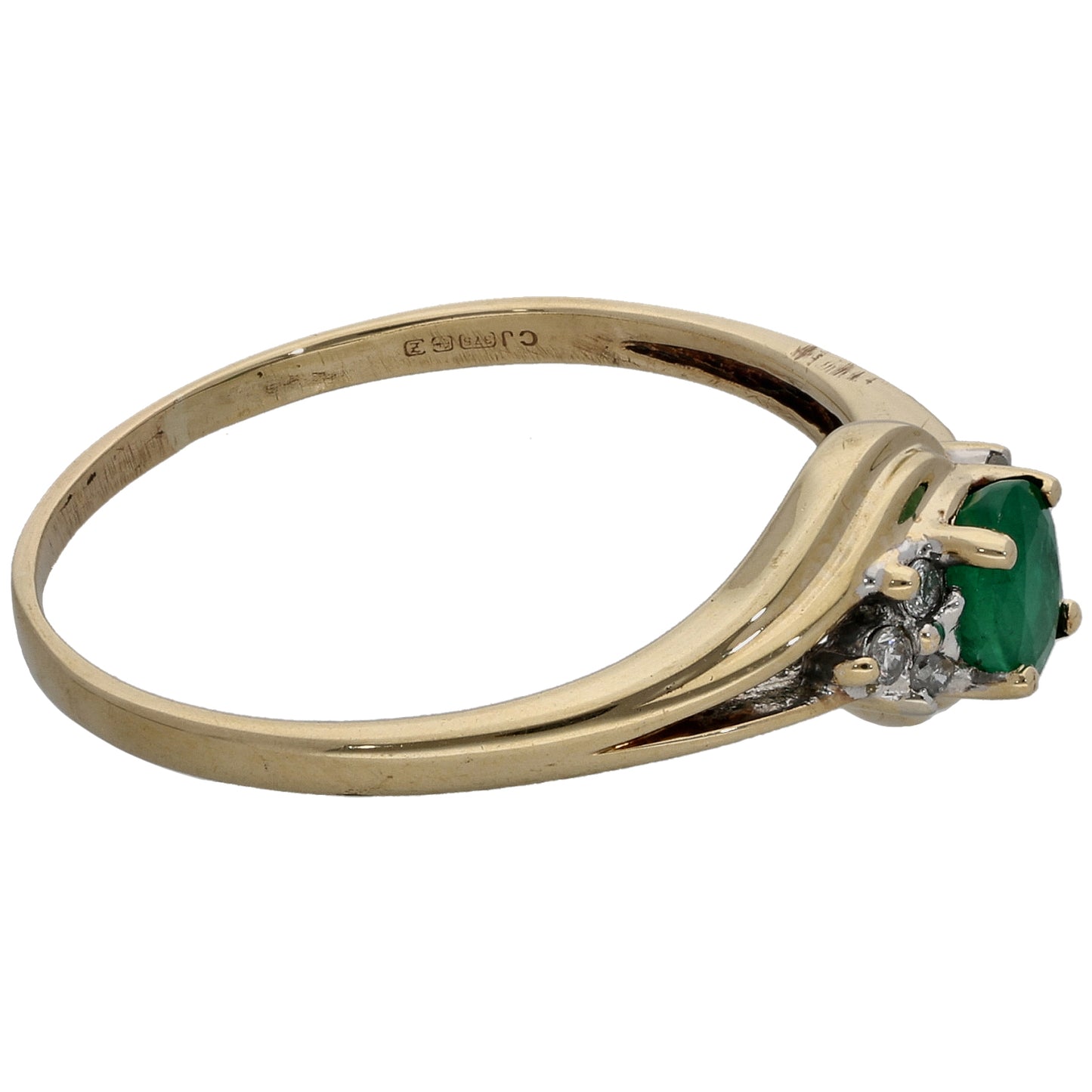 9ct Gold Emerald & 0.06ct Diamond Dress/Cocktail Ring Size S