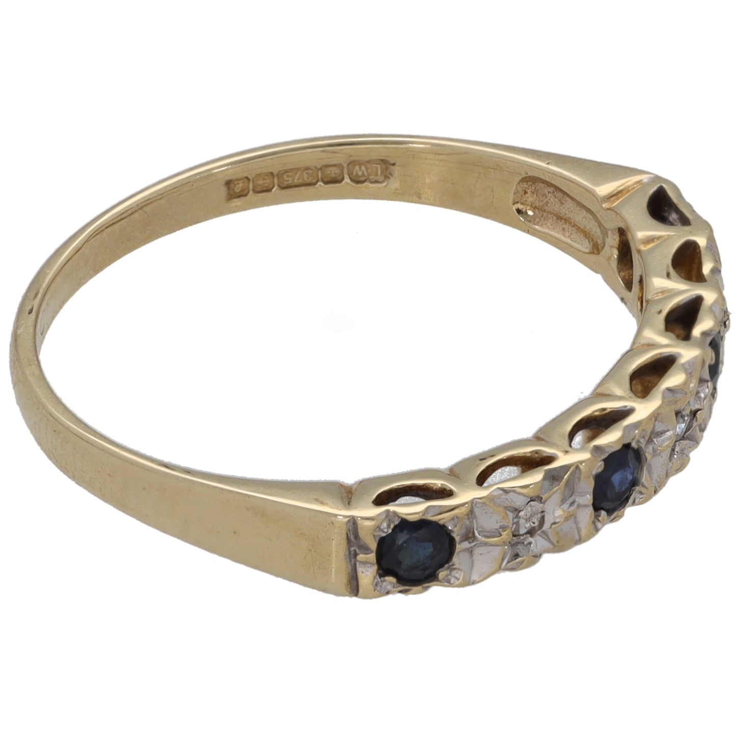 9ct Gold Sapphire & 0.015ct Diamond Half Eternity Ring Size L