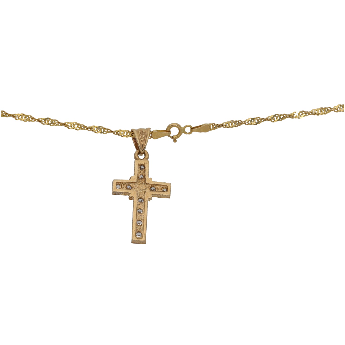 9ct Gold Cubic Zirconia Cross Pendant With Chain