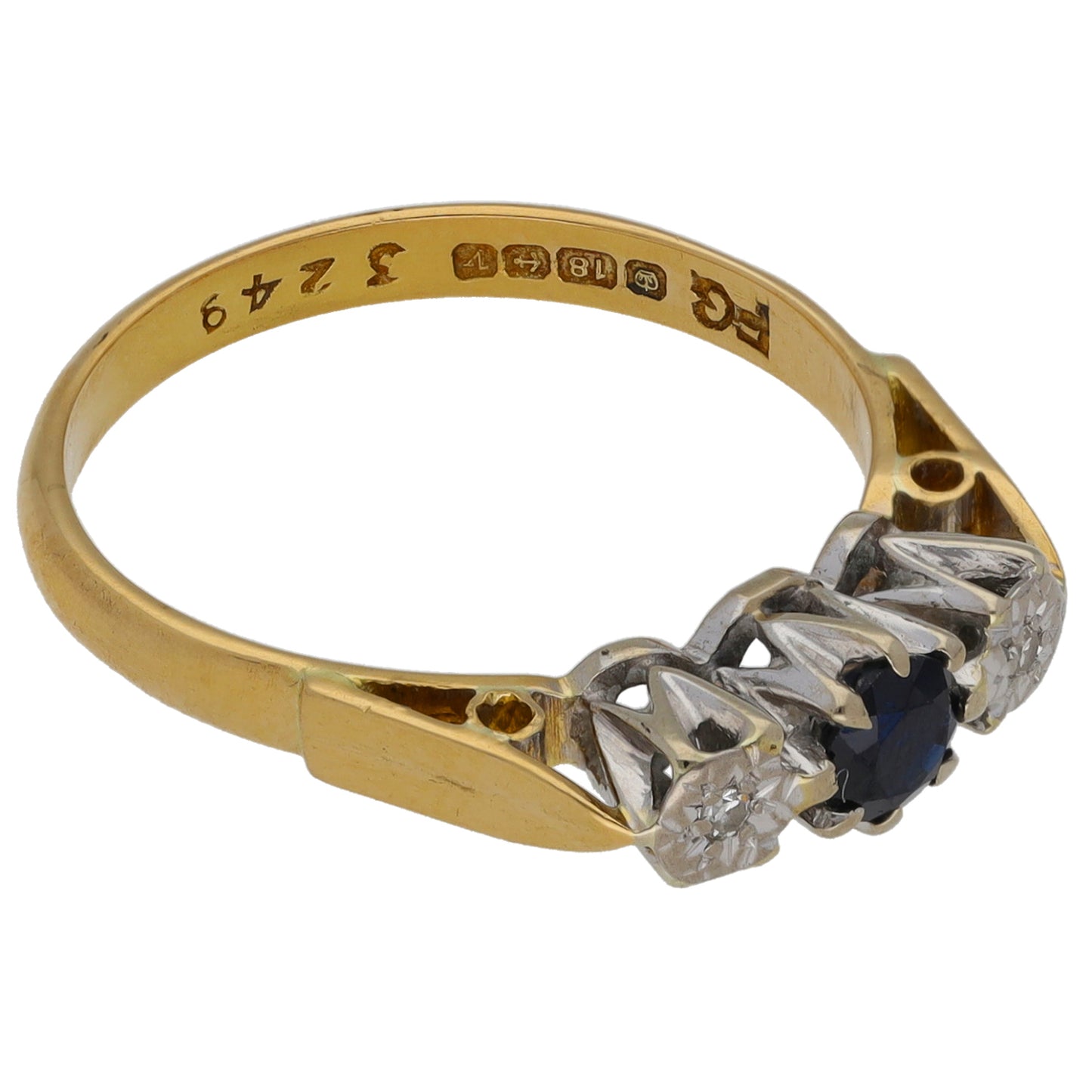 18ct Gold 0.02ct Diamond & Sapphire Trilogy Ring Size L