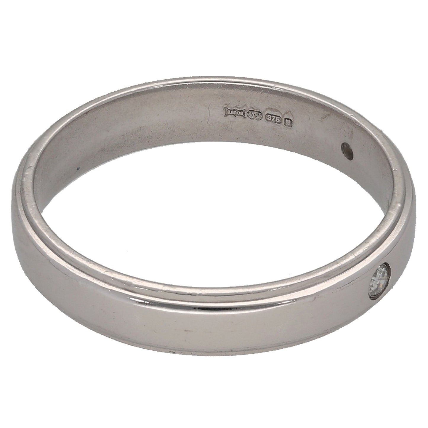 9ct White Gold 0.06ct Diamond Patterned Wedding Ring Size R