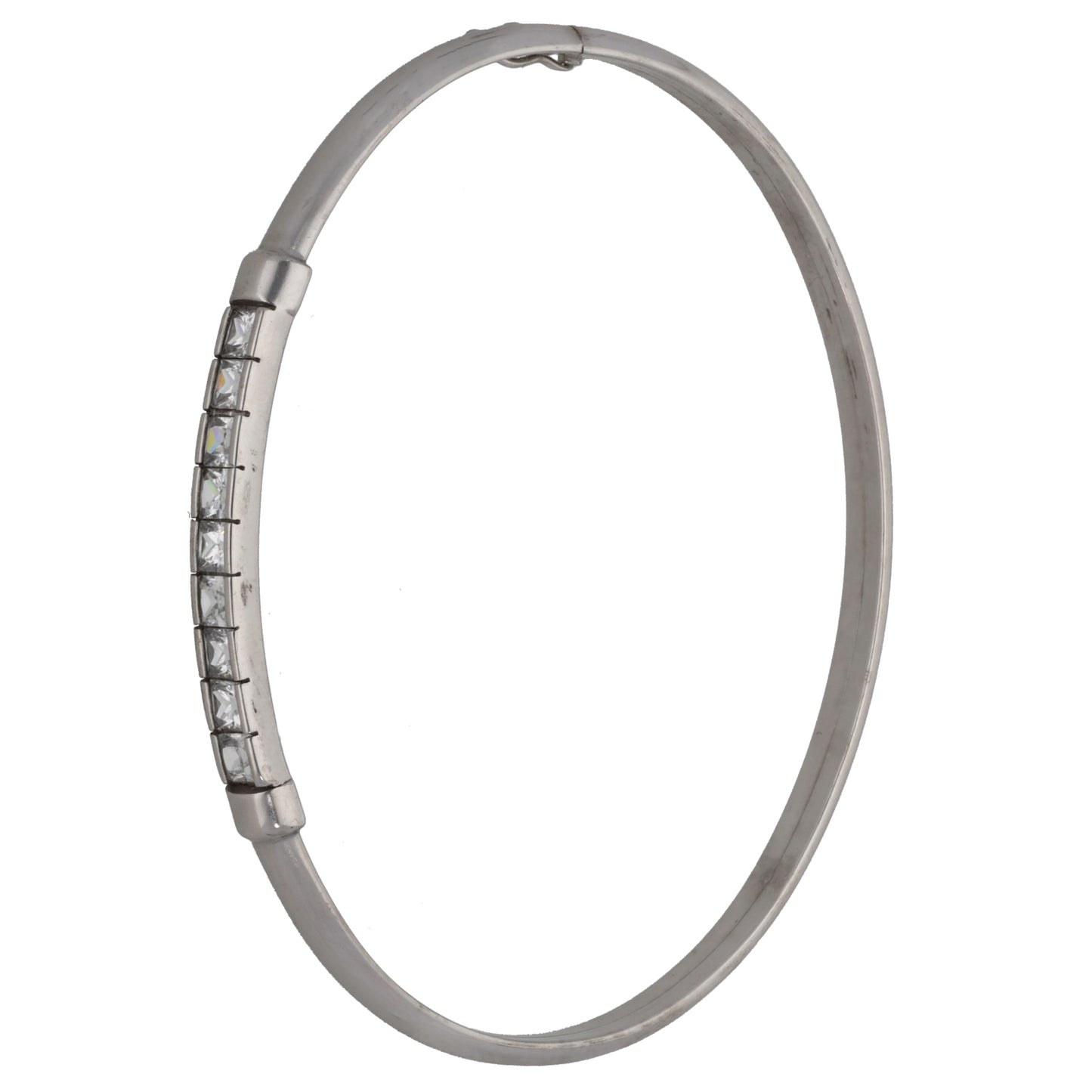 9ct White Gold Cubic Zirconia Hinged/Clasp Bangle