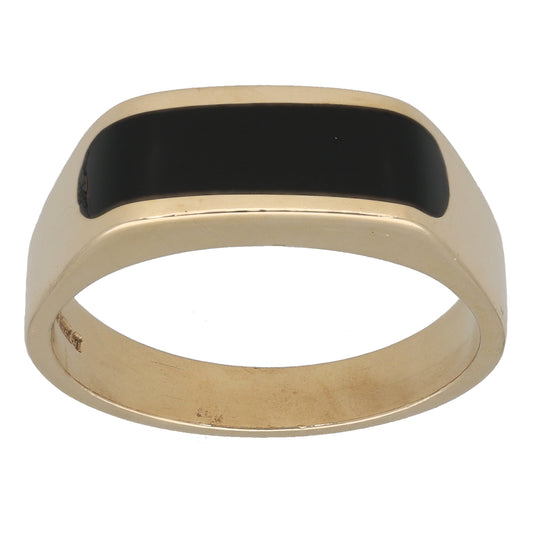 9ct Gold Onyx Patterned Signet Ring Size U