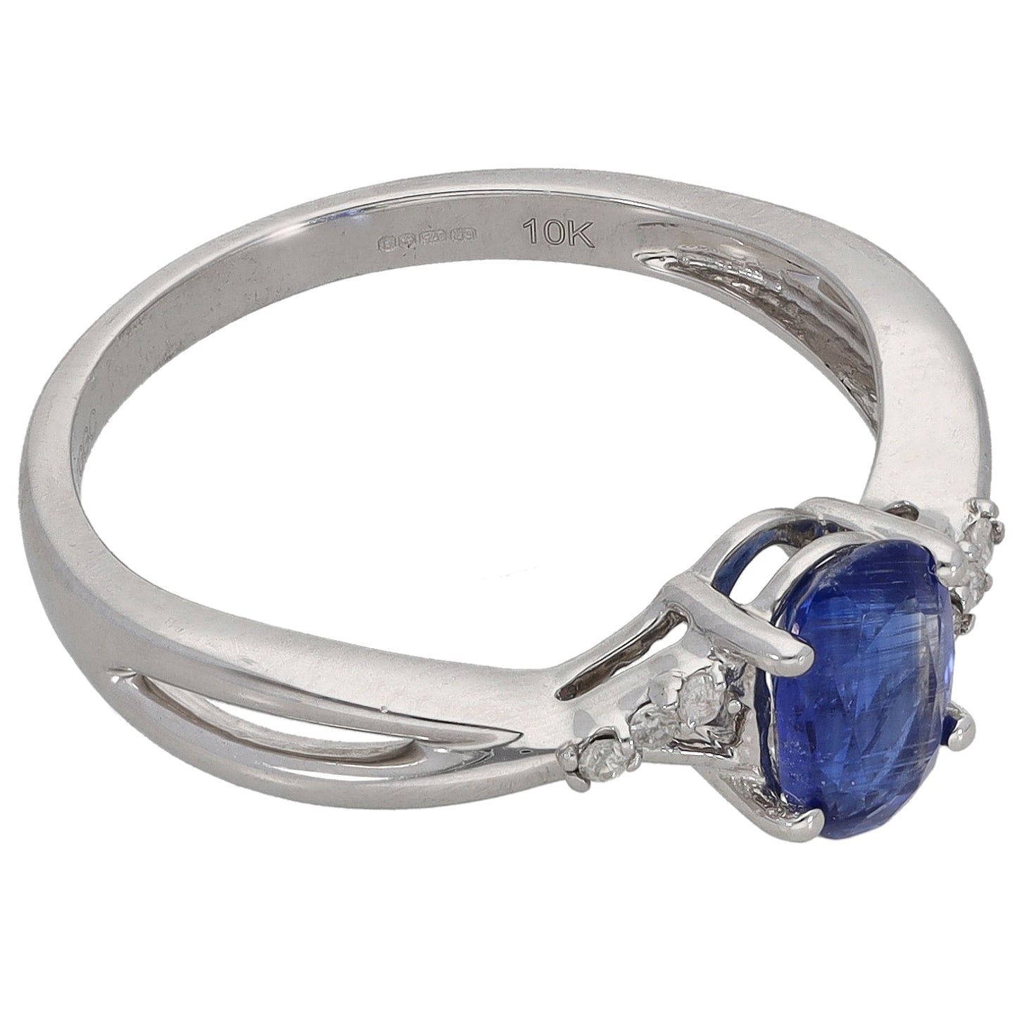9ct White Gold Kyanite & 0.06ct Diamond Single Stone Ring with Accent Stones Size N