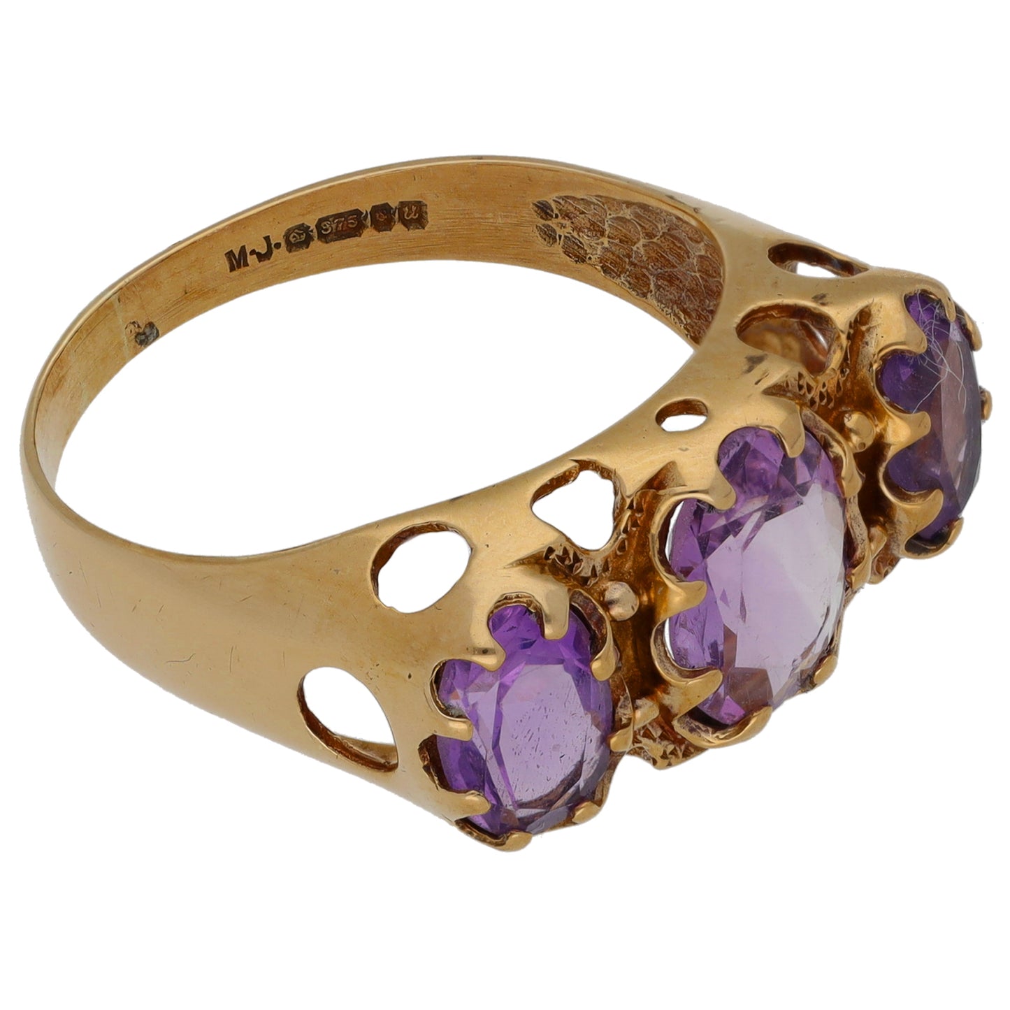 9ct Gold Amethyst Trilogy Ring Size R