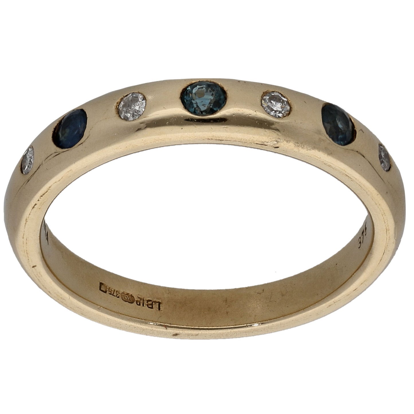 9ct Gold 0.04ct Diamond & Sapphire Half Eternity Ring Size N