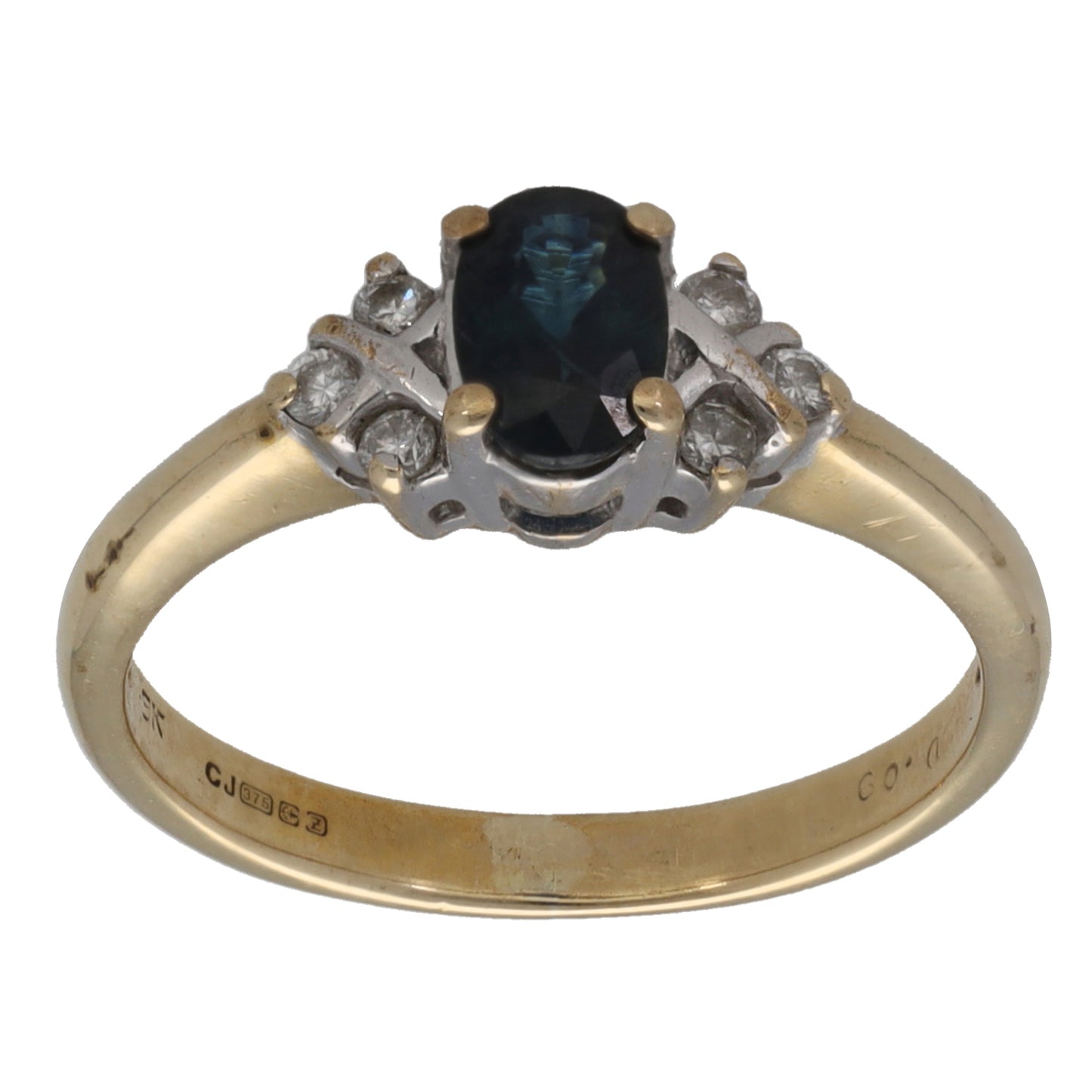 9ct Gold Sapphire & 0.09ct Round Diamond Dress/Cocktail Ring Size K