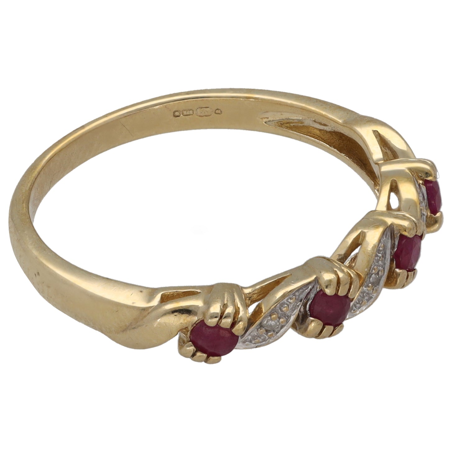 9ct Gold Glass Filled Ruby & 0.015ct Diamond Half Eternity Ring Size P