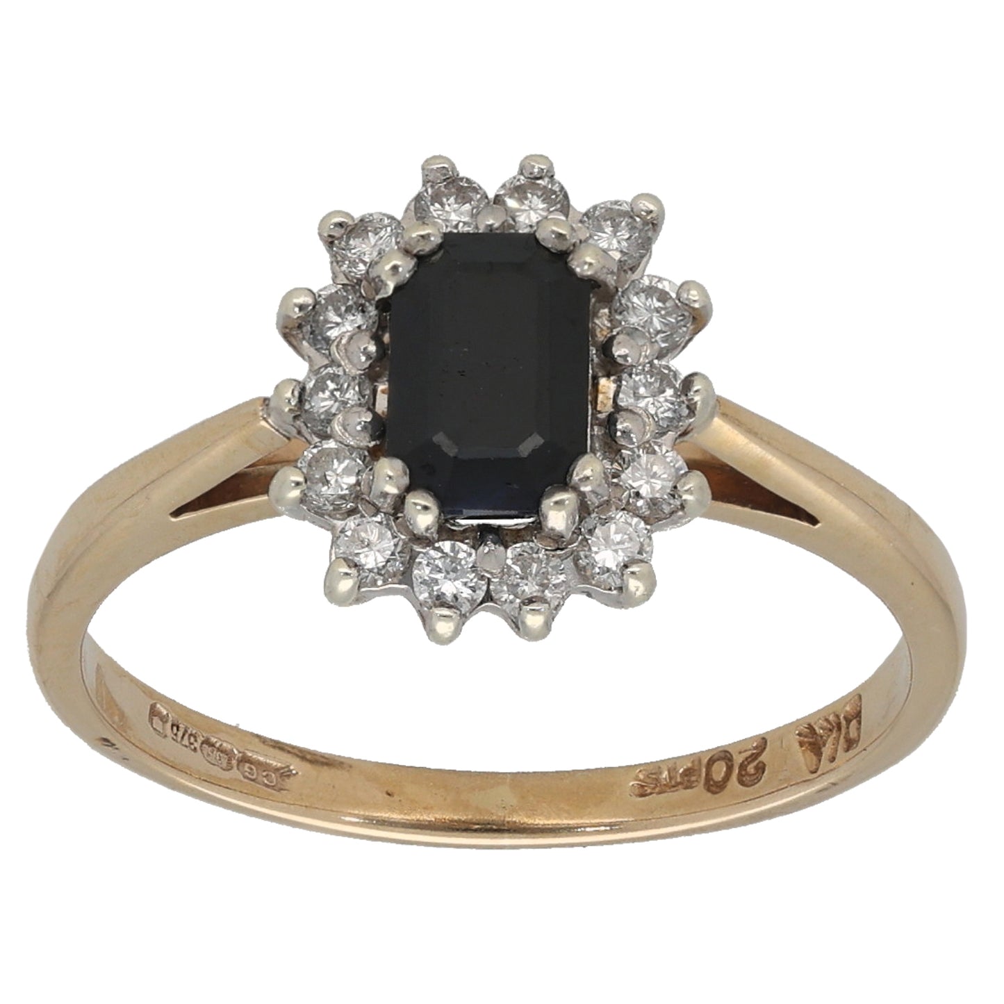 9ct Gold Sapphire & 0.28ct Diamond Cluster Ring Size M