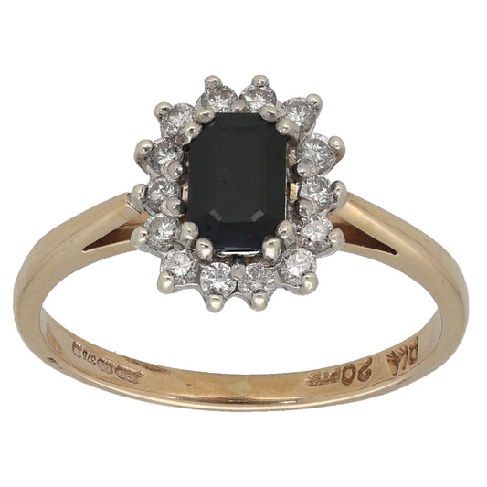 9ct Gold Sapphire & 0.28ct Diamond Cluster Ring Size M