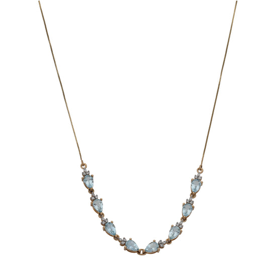 9ct Gold Aquamarine & Imitation Gems Fancy Necklace 14"